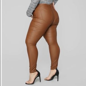 Fashion Nova Double Dare Faux Leather pants- Camel
